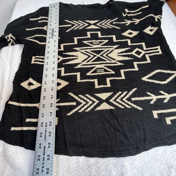J. Jill Womens Black & Beige Aztec Knit Sweater Large Linen Blend 3/4 Sleeve - Picture 8 of 8